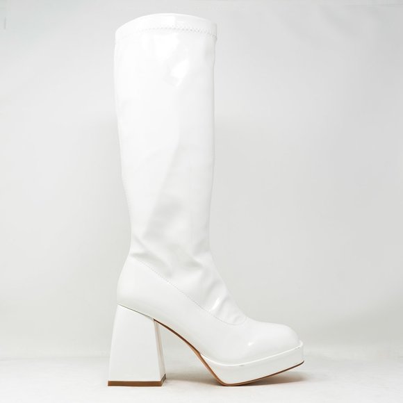 Chase & Chloe Women's Low Platform Mid Calf Boots with High Chunky Block Heel - Picture 2 of 3